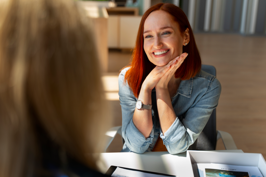 a life coach and a smiling client