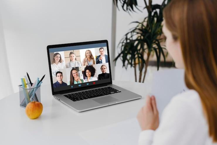 woman having a video call on a laptop